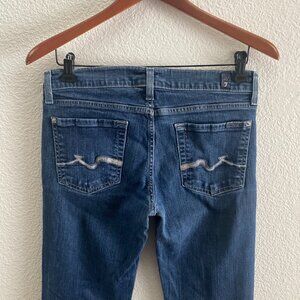 VTG Y2K 7 For All Mankind Low Rise Boot Cut Distressed Jeans 29 x 30 Dark Wash